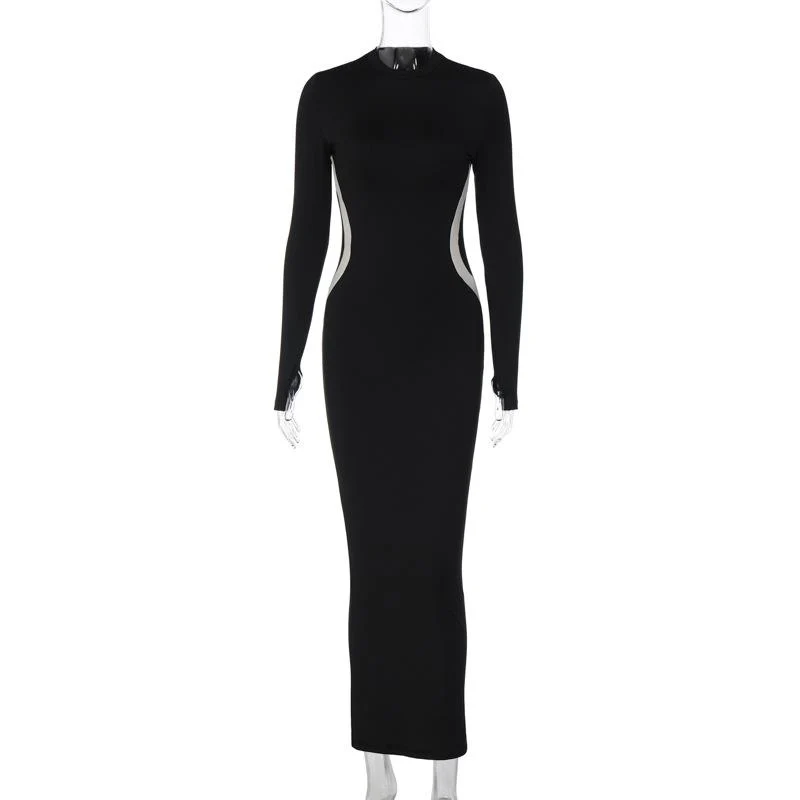 Gloves contrast long sleeve crewneck maxi dress - Image 2