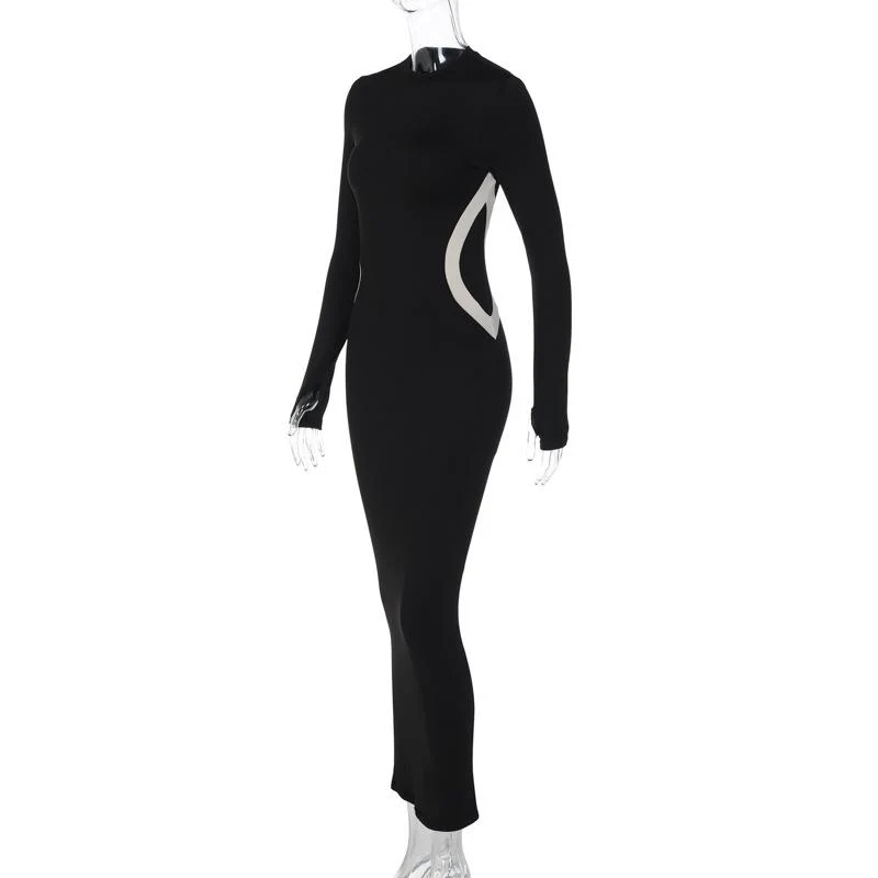 Gloves contrast long sleeve crewneck maxi dress - Image 3
