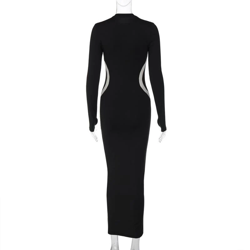 Gloves contrast long sleeve crewneck maxi dress - Image 4