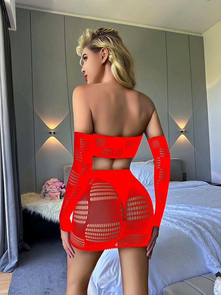 Gloves fishnet patchwork tube mini skirt set - Image 12