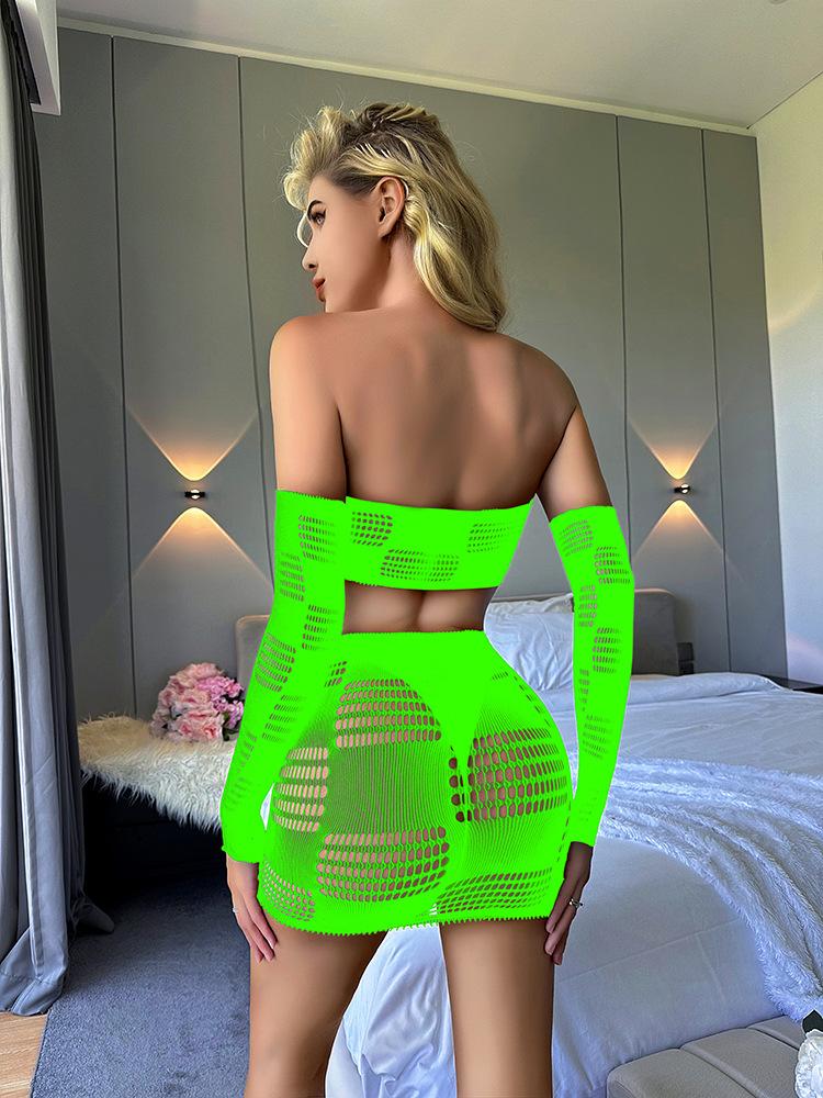 Gloves fishnet patchwork tube mini skirt set - Image 18