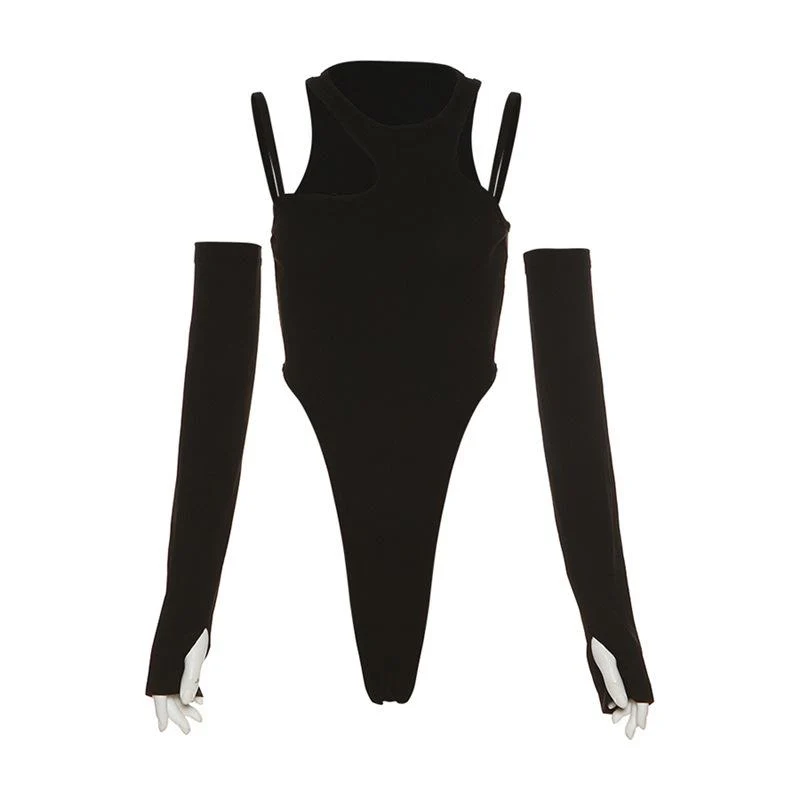 Gloves irregular solid cami crewneck bodysuit y2k 90s Revival Techno Fashion - Image 4