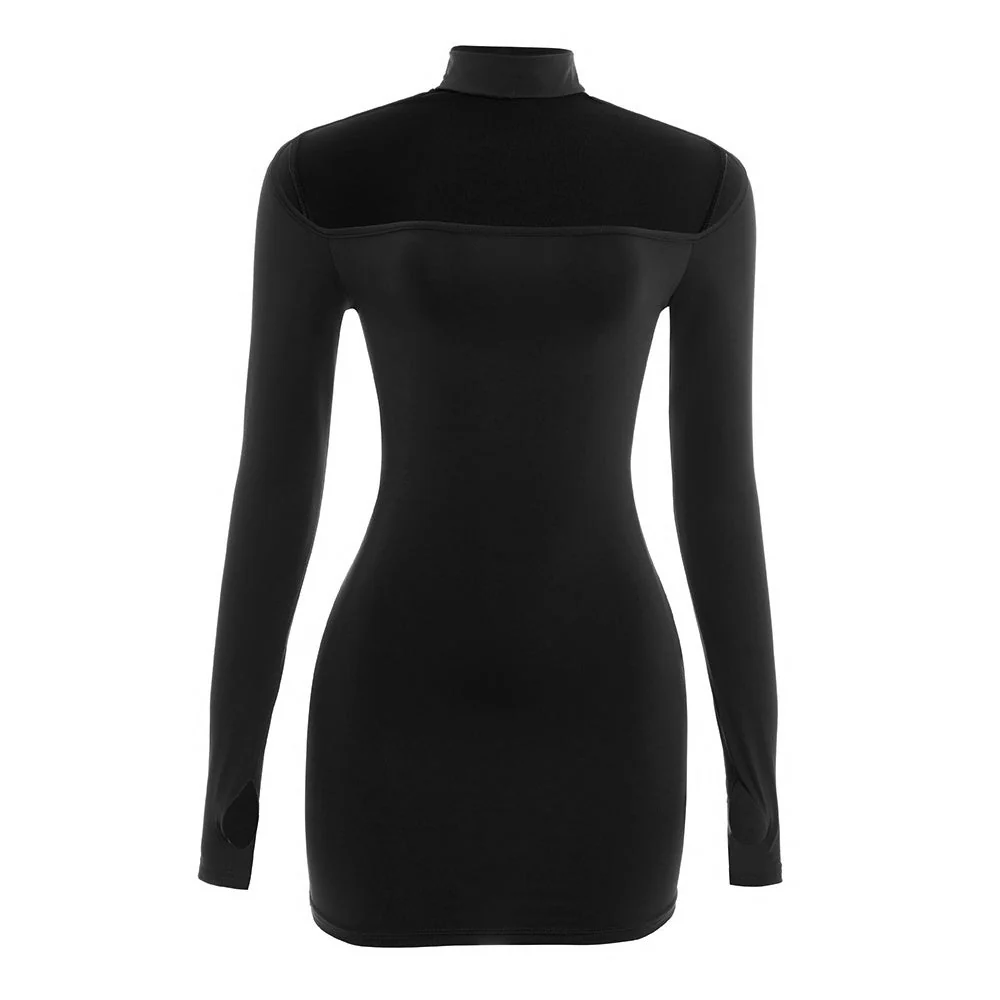 Gloves long sleeve hollow out crewneck mini dress - Image 2