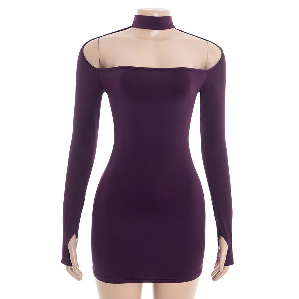 Gloves long sleeve hollow out crewneck mini dress - Image 3
