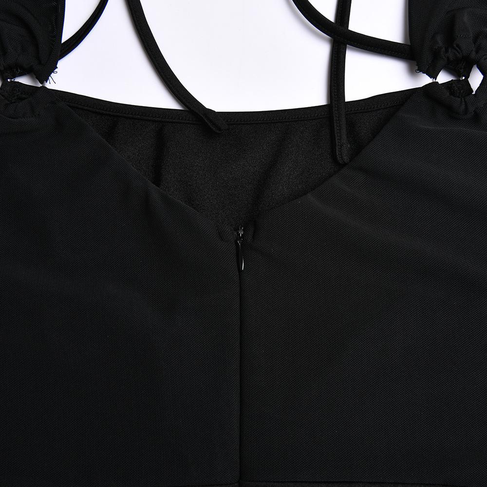 Gloves mesh corset off shoulder hollow out long sleeve halter mini dress - Image 9