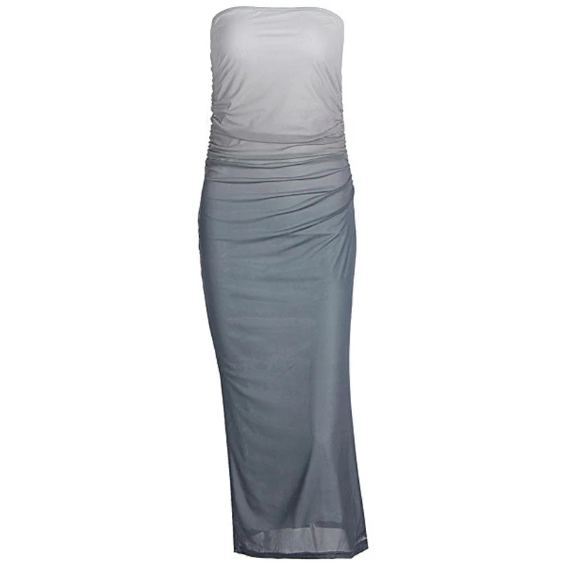 Gradient mesh ruched backless tube midi dress - Image 2