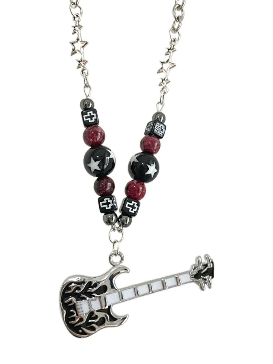 Guitar pendant metal chain beaded necklace - Image 4