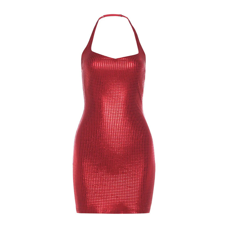 Halter backless metallic mini dress - Image 4
