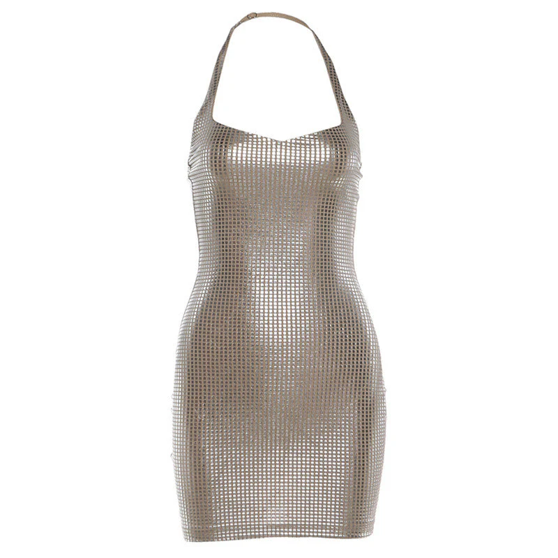 Halter backless metallic mini dress - Image 5