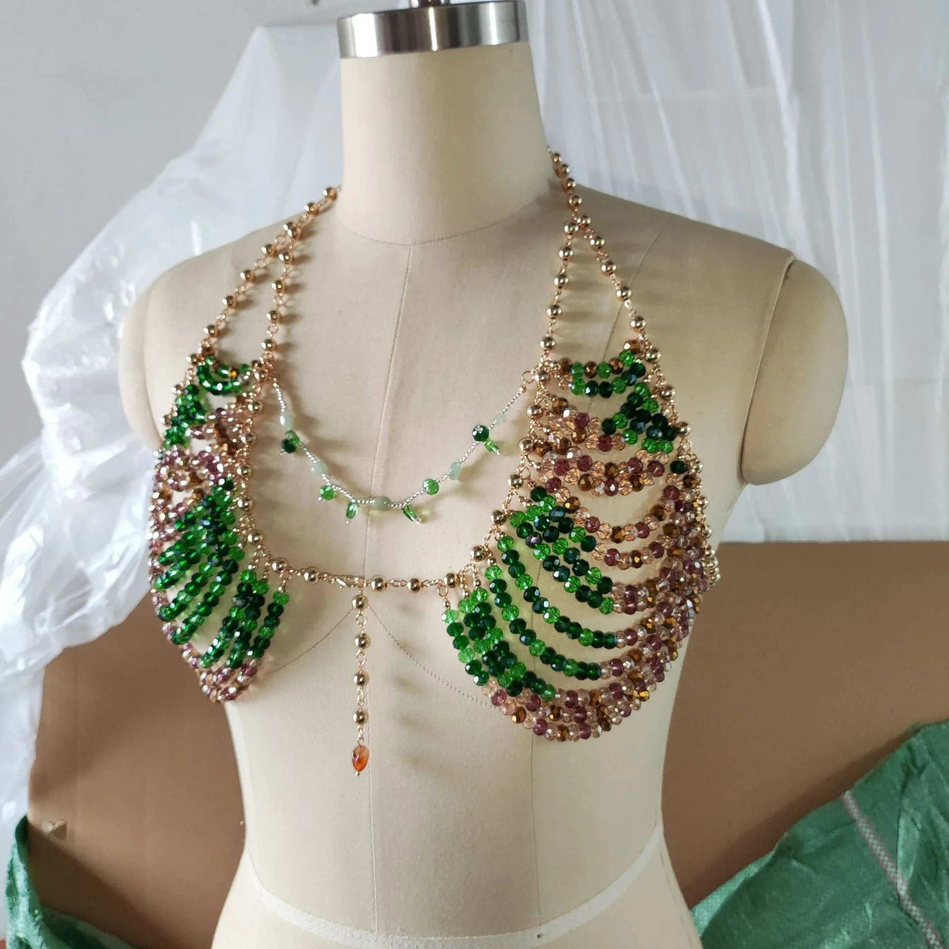 Halter beaded hollow out backless crop top - Image 3