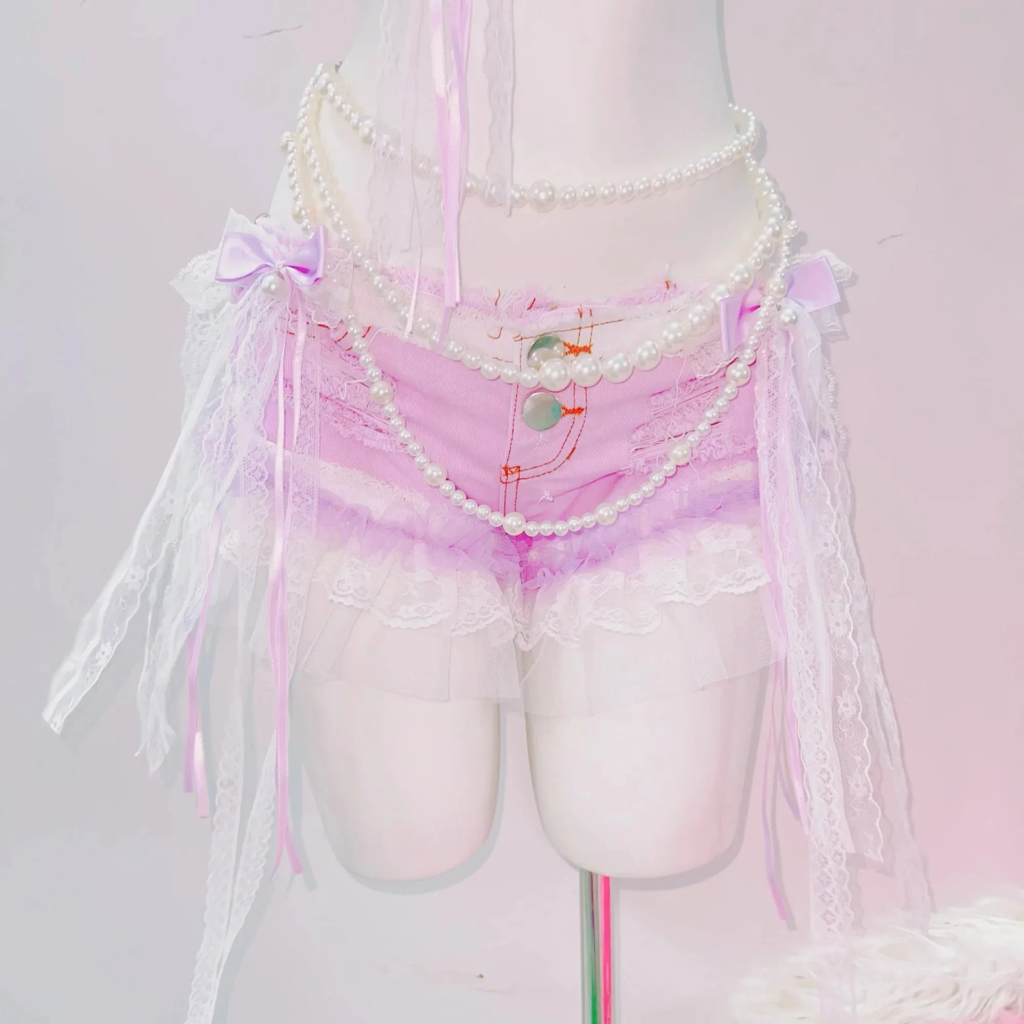 Halter bowknot cross applique beaded lace hem top - Image 3