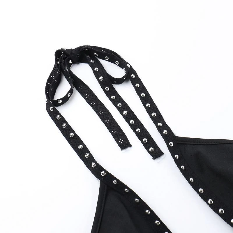 Halter buckle slit backless hollow out mini dress - Image 7