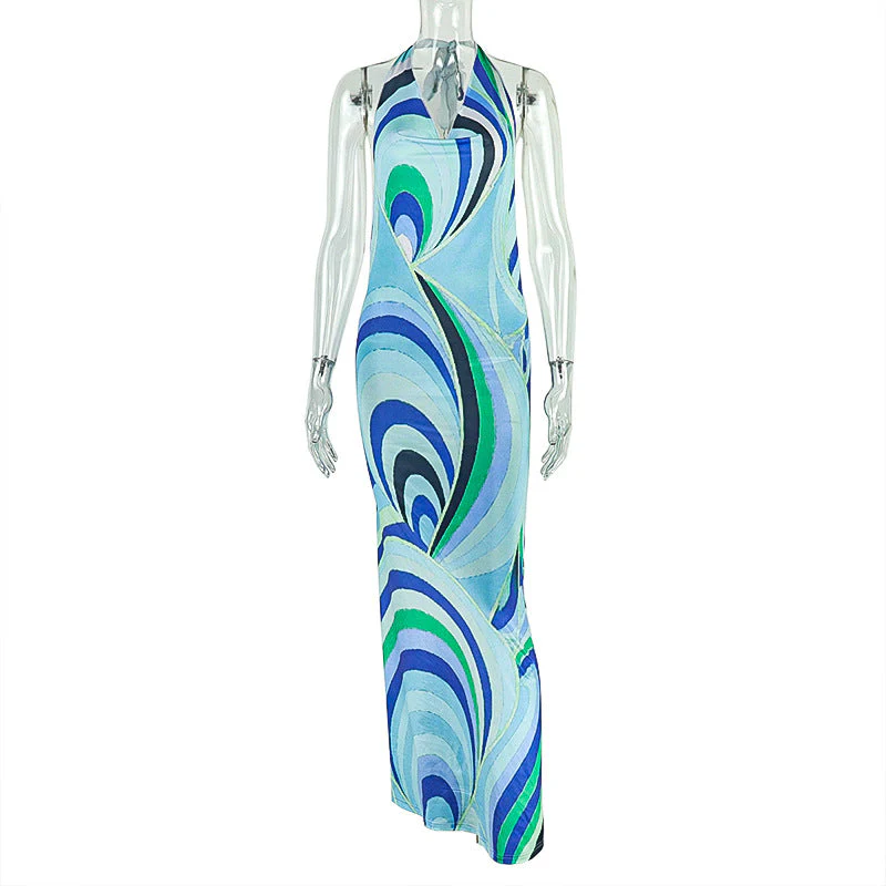 Halter contrast v neck backless maxi dress - Image 2