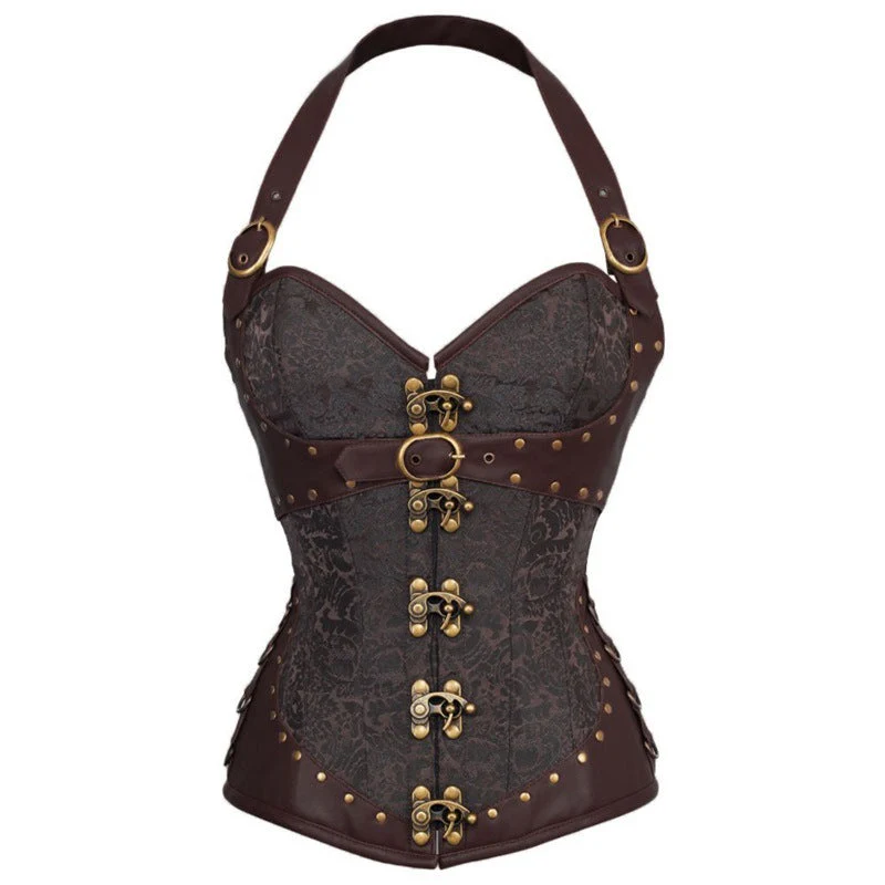 Halter corset buckle lace up backless top