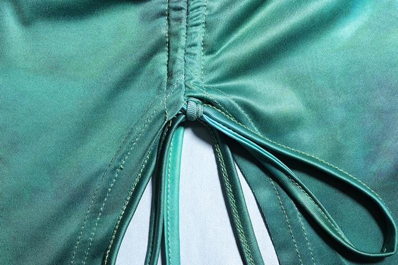 Halter corset deep v neck drawstring ruched slit maxi dress - Image 6