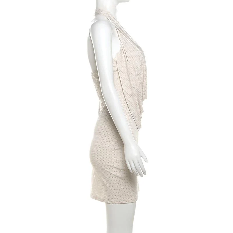 Halter cowl neck beaded low cut mini dress - Image 4