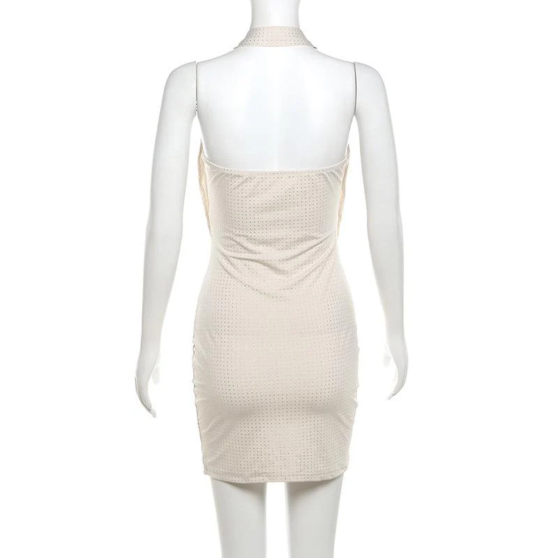 Halter cowl neck beaded low cut mini dress - Image 5