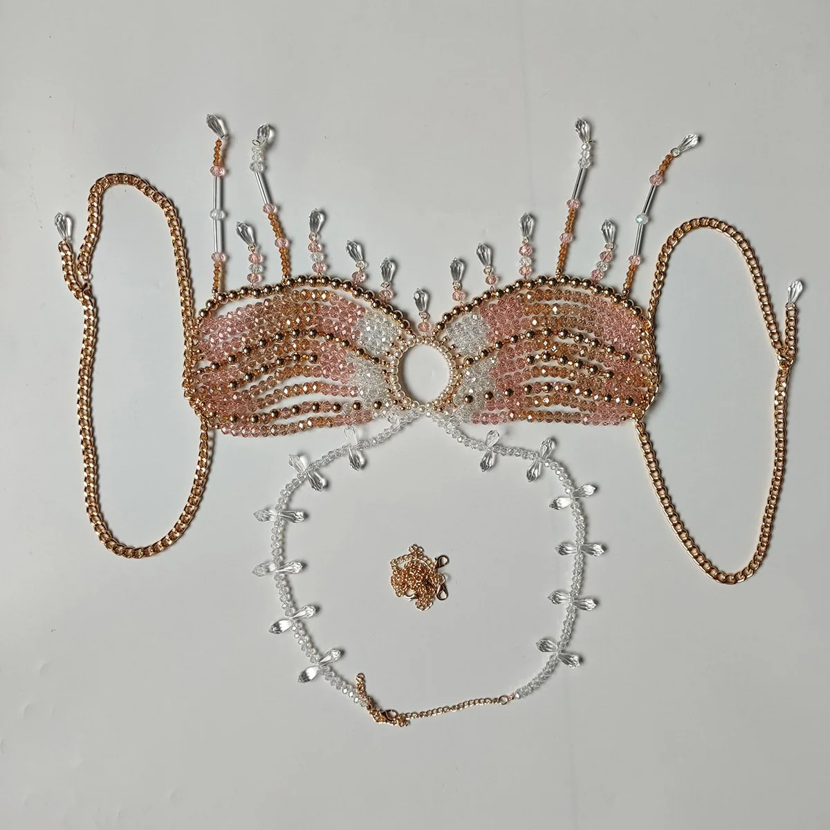 Halter crystal beaded tassels hollow out crop top - Image 4