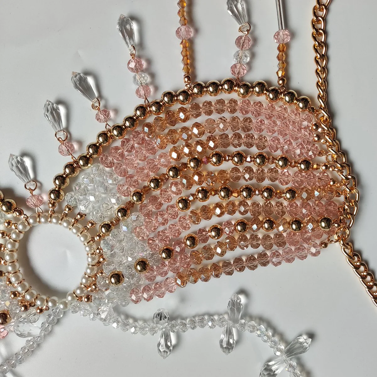 Halter crystal beaded tassels hollow out crop top - Image 6