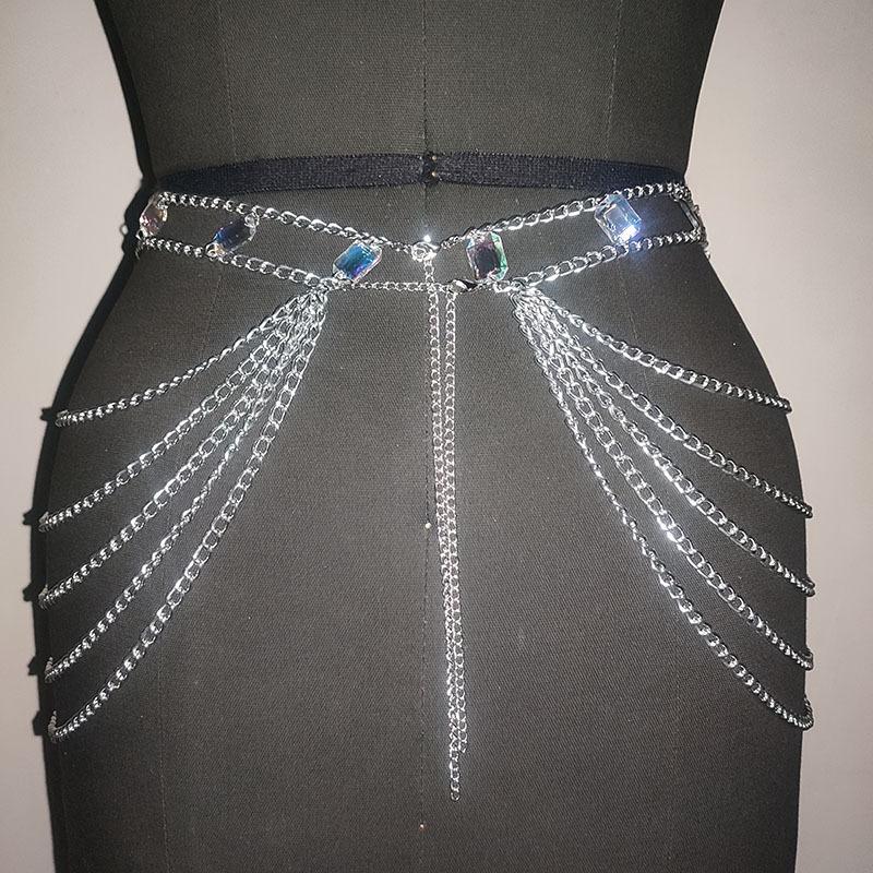 Halter crystal hollow out metal chain waist chain set - Image 3