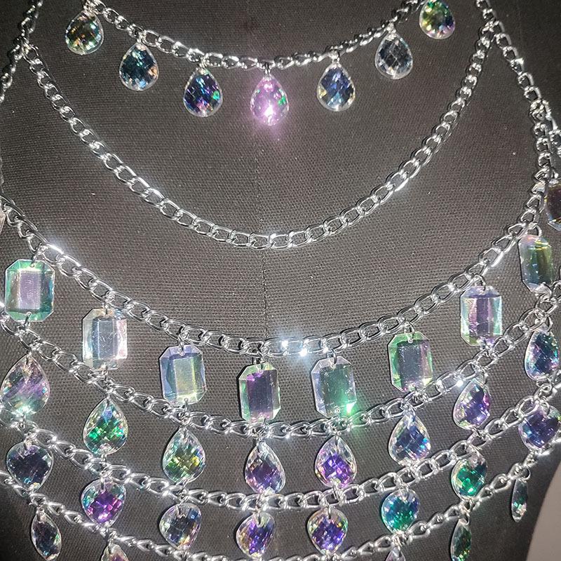 Halter crystal hollow out metal chain waist chain set - Image 4