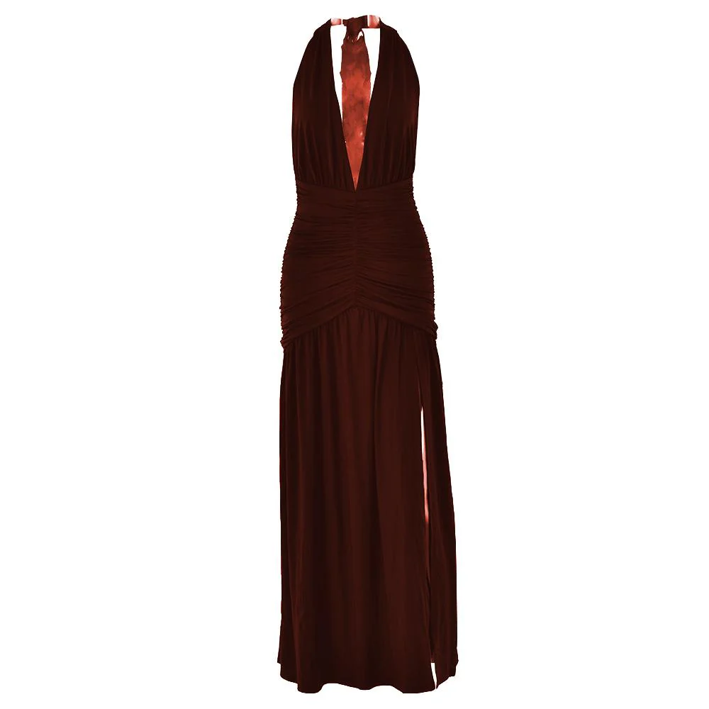 Halter deep v neck backless high slit maxi dress - Image 3