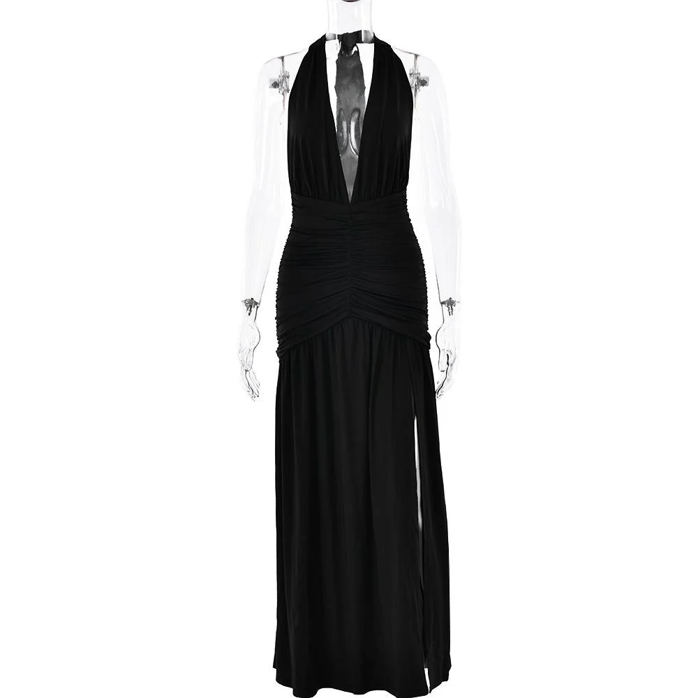 Halter deep v neck backless high slit maxi dress - Image 4