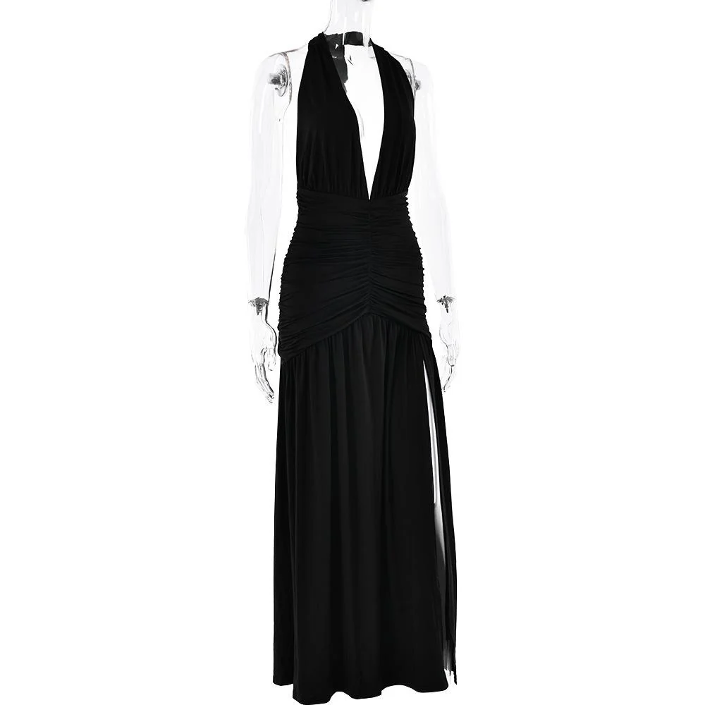 Halter deep v neck backless high slit maxi dress - Image 5