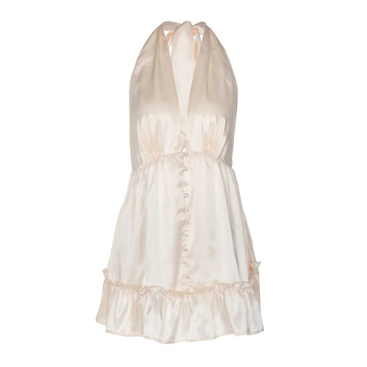 Halter deep v neck satin mini dress
