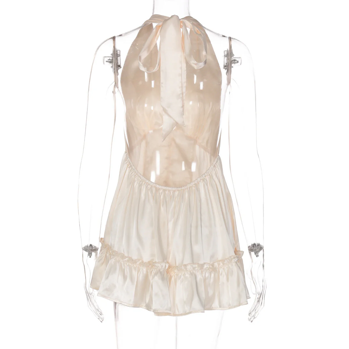 Halter deep v neck satin mini dress - Image 4