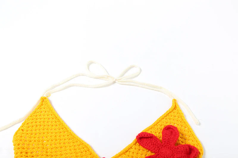 Halter flower applique backless short pant set - Image 5