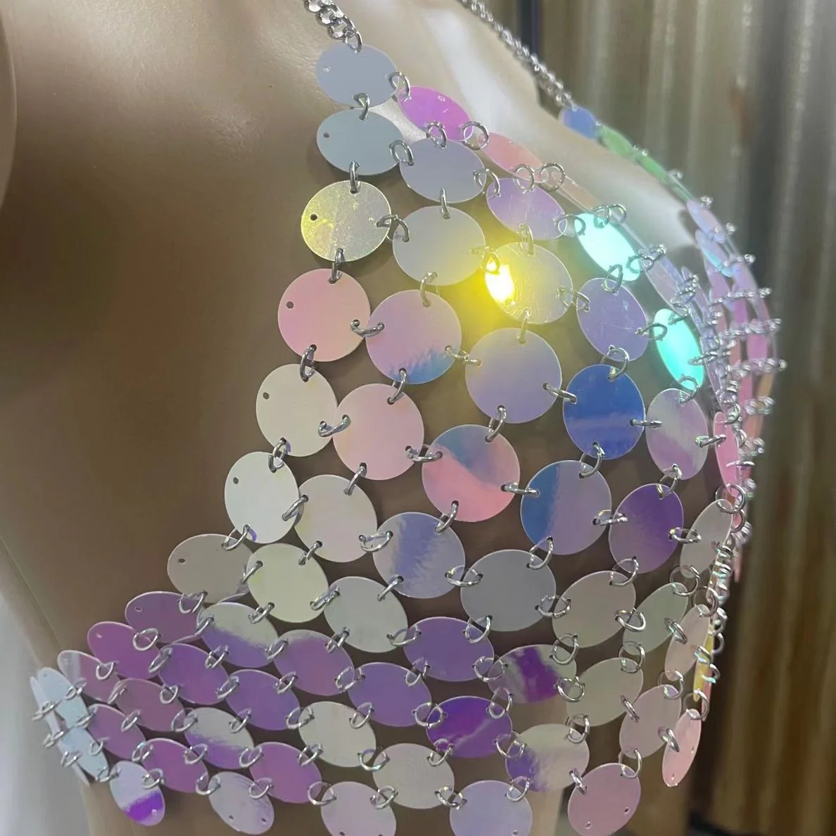 Halter glitter hollow out metal chain top - Image 3