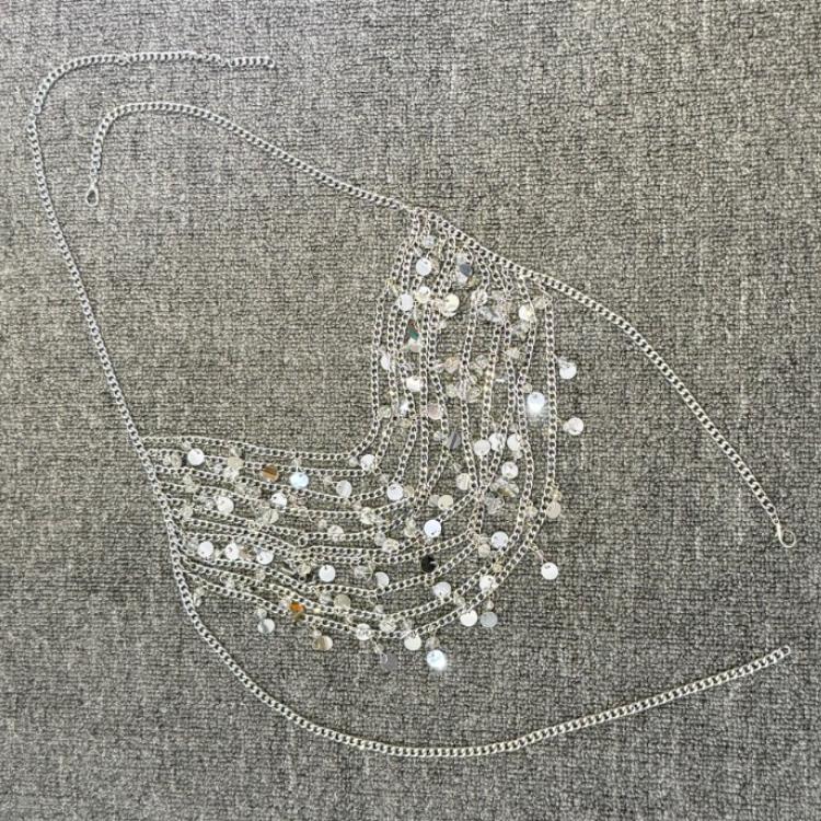 Halter glitter metal chain hollow out top - Image 3