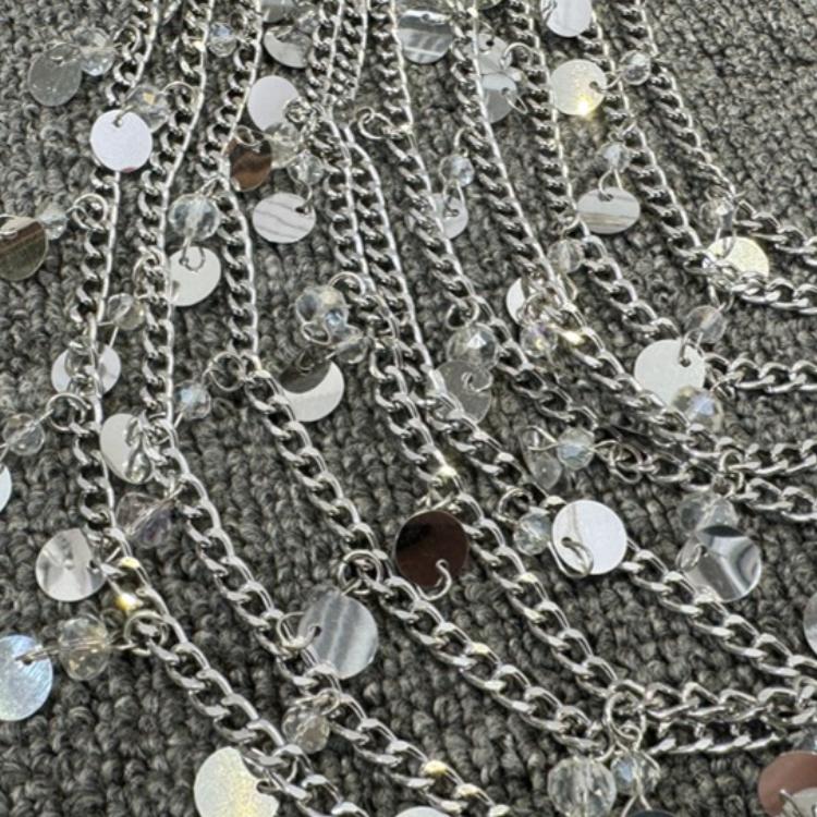 Halter glitter metal chain hollow out top - Image 4