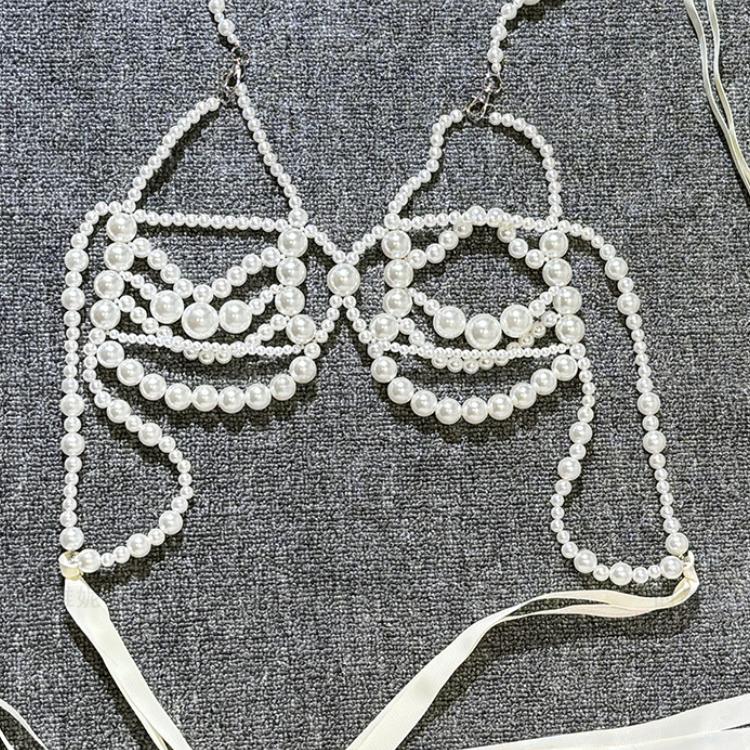 Halter hollow out beaded self tie top - Image 2