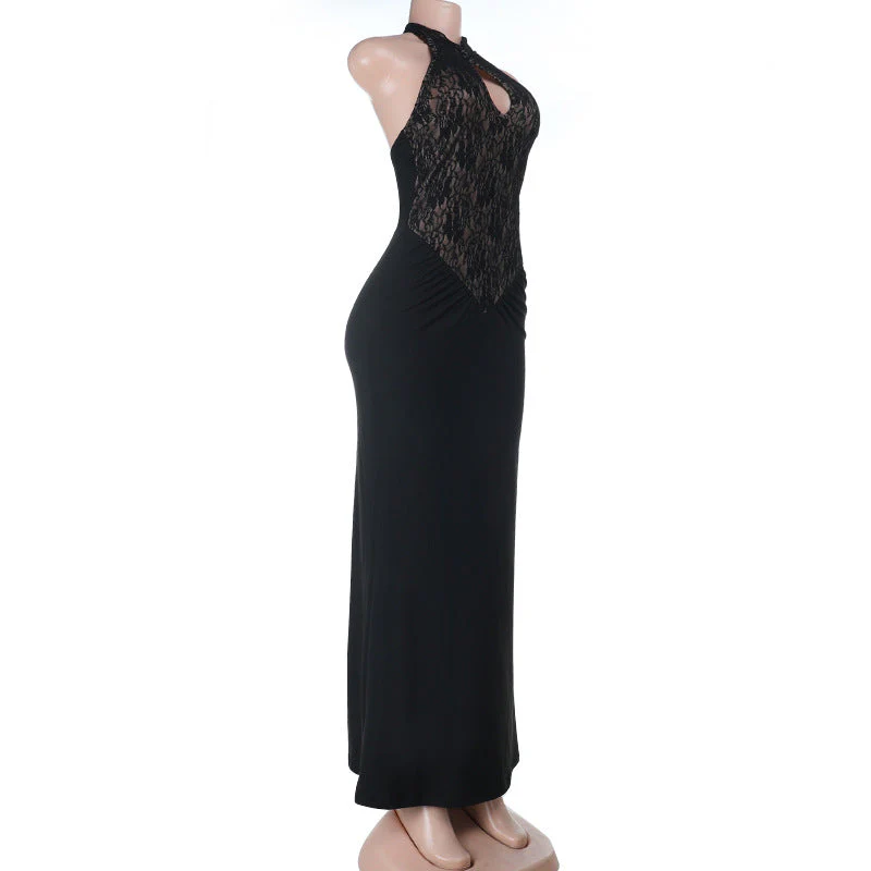 Halter hollow out ruched lace maxi dress - Image 3