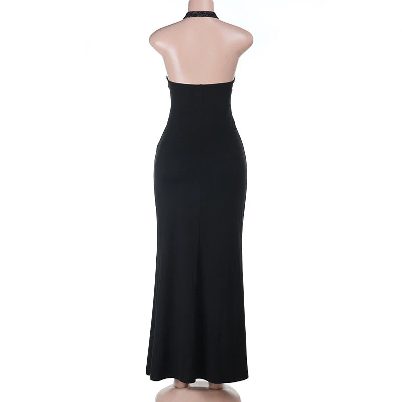 Halter hollow out ruched lace maxi dress - Image 4