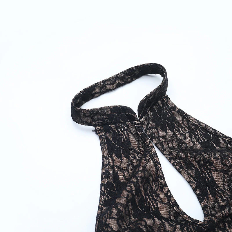 Halter hollow out ruched lace maxi dress - Image 5