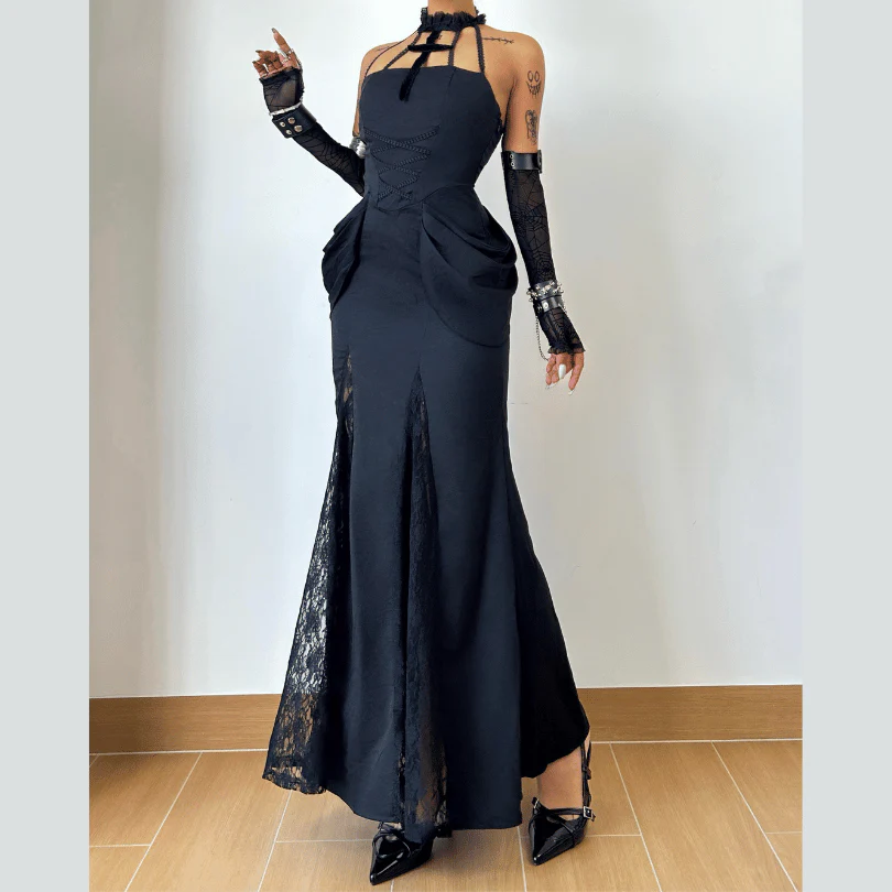 Halter hollow out ruched solid maxi dress - Image 2