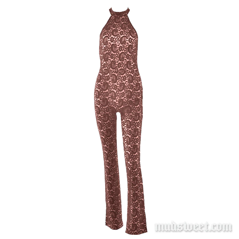 Halter lace backless crewneck jumpsuit - Image 3