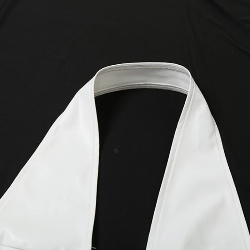 Halter lace hem PU leather 2 piece ruched top - Image 7