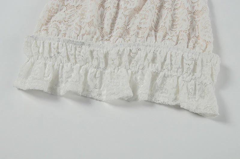 Halter lace ruffle self tie backless maxi skirt set - Image 7