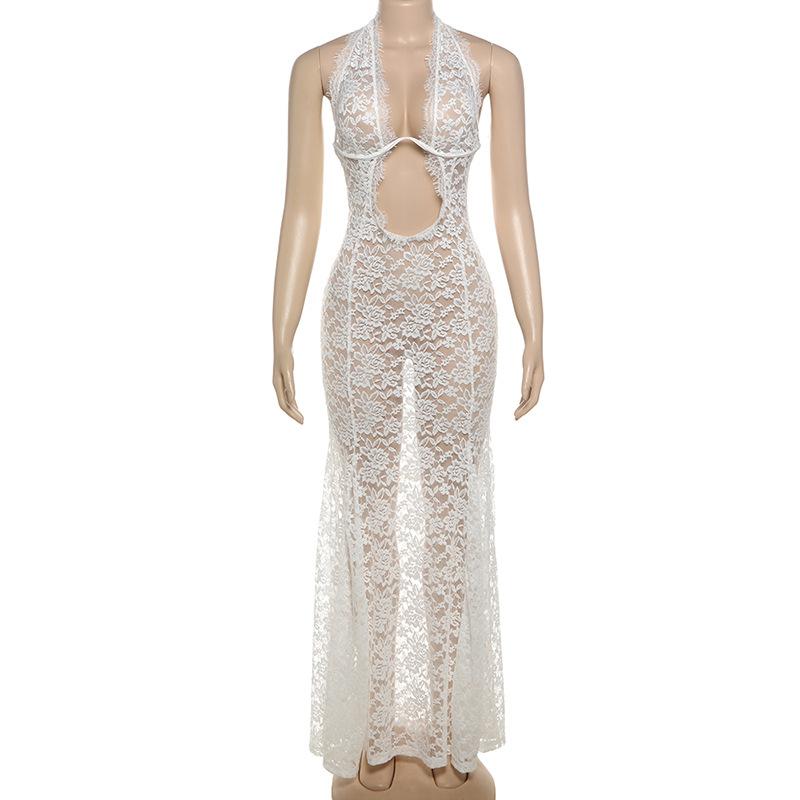 Halter lace see through hollow out maxi dress - Image 2