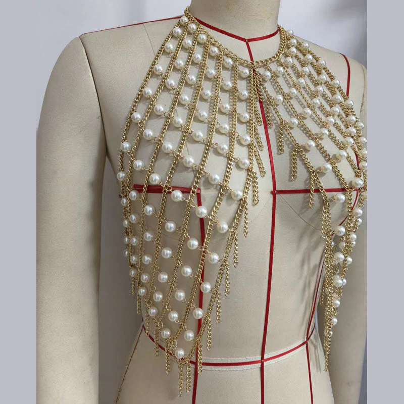 Halter metal chain beaded backless top - Image 3