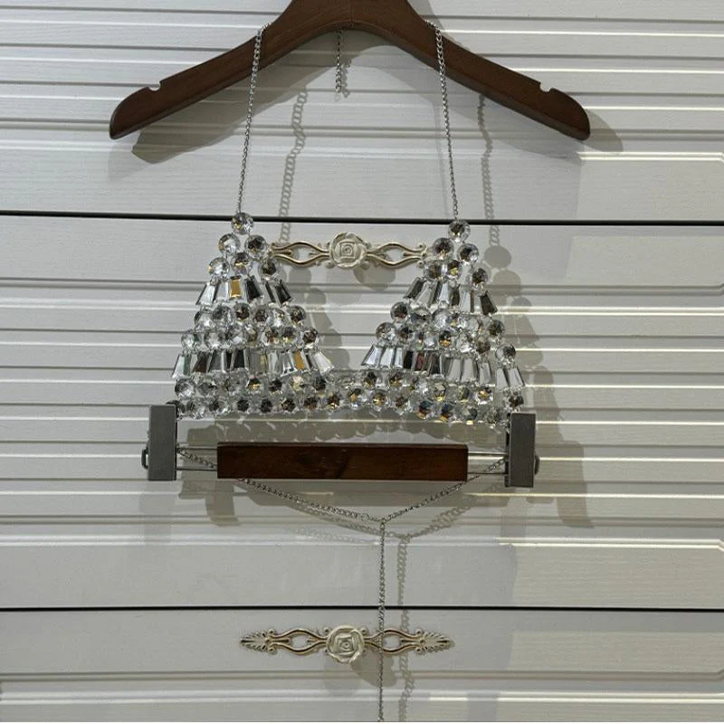 Halter metal chain beaded v neck top - Image 2