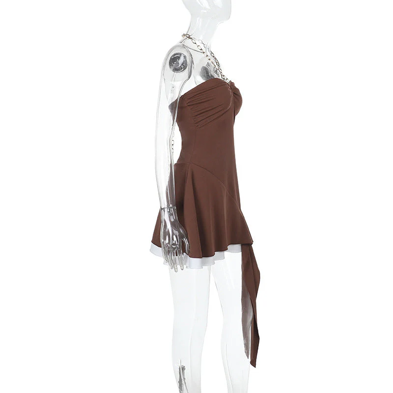 Halter metal chain ruffle mini dress - Image 3