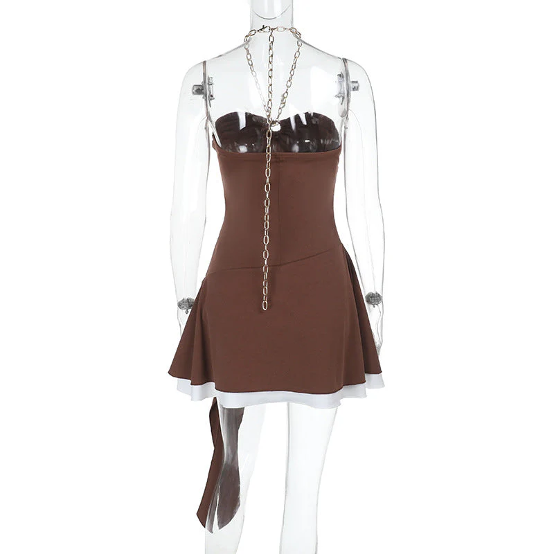 Halter metal chain ruffle mini dress - Image 4