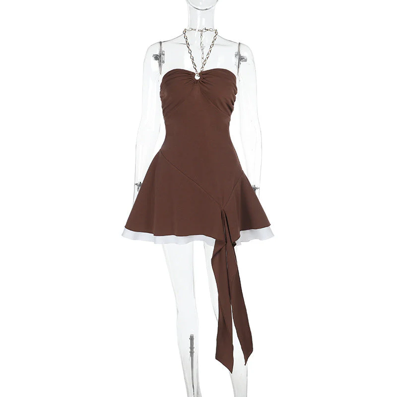 Halter metal chain ruffle mini dress - Image 5