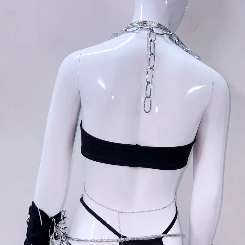 Halter metal chain spider applique hollow out dress - Image 4
