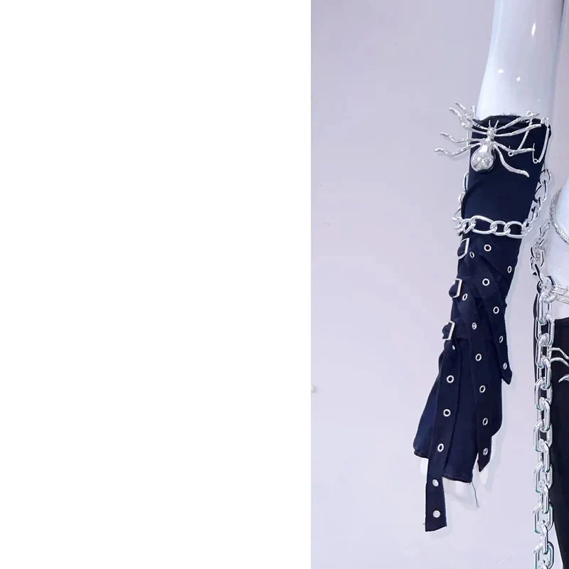 Halter metal chain spider applique hollow out dress - Image 7